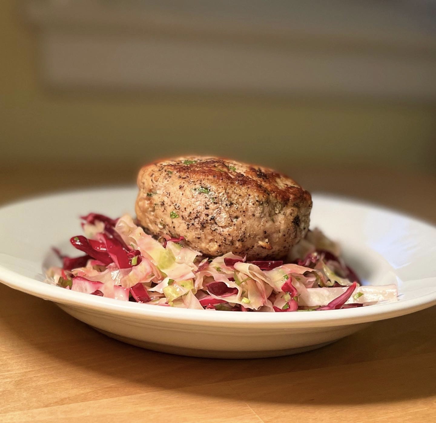 Thai-Style Chicken Burger over Rainbow Slaw